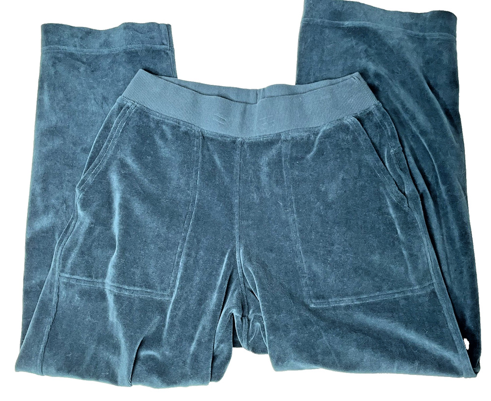 Pact Organic Cotton Velour Lounge Pants Teal Green Wide Leg Women’s Small Pocket